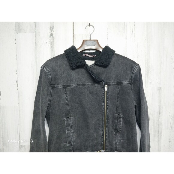 The Normal Brand Denim Moto Jacket Coat Motor Motorcycle Black Medium Sherpa - Picture 4 of 10